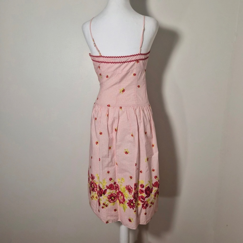 Betsey Johnson Pink Grid Windowpane Plaid Geometric Rose Prairie Farm Dress US 0 - Picture 5 of 10